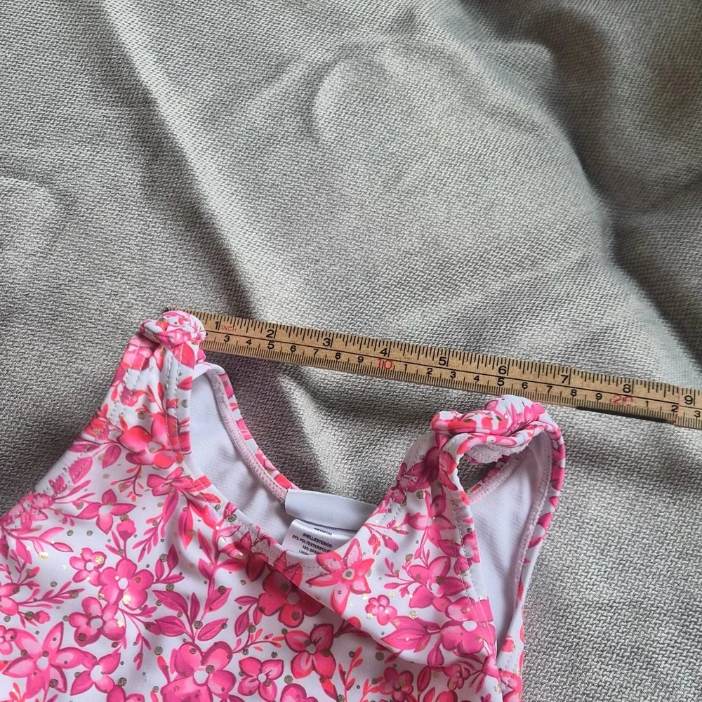 Nicole Miller Girls Floral Ruffle Pom Pom One Piece Swimsuit Sz 6 Preppy Boho